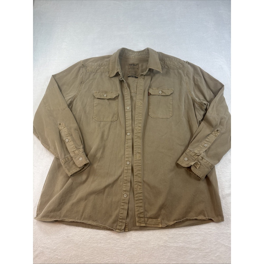 Levi Strauss Co Two Horse Brand Mens XX Large Long Sleeve Button Up Shirt Khaki